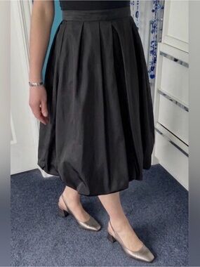 Vintage 50s Bubble Hem Midi 
Skirt • Black • Special Occasion Wedding Gala